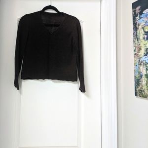 Chocolate Brown V Neck Long Sleeves Light Sweater Top